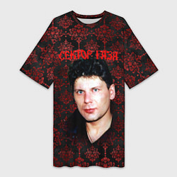 Футболка женская длинная Сектор газа красные узоры, цвет: 3D-принт