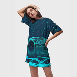 Футболка женская длинная BMW неоновый фон, цвет: 3D-принт — фото 2