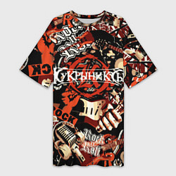 Женская длинная футболка Кукрыниксы на фоне электрогитар