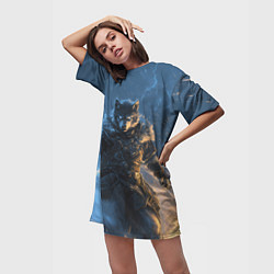 Футболка женская длинная Волк и молния, цвет: 3D-принт — фото 2