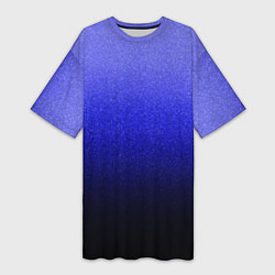 Футболка женская длинная Градиент индиго из синего в чёрный, цвет: 3D-принт