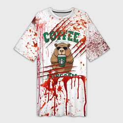 Футболка женская длинная Капибара с кофе в крови, цвет: 3D-принт