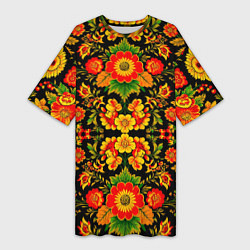 Футболка женская длинная Русская хохломская роспись, цвет: 3D-принт