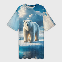 Футболка женская длинная Полярный медведь на льдине, цвет: 3D-принт