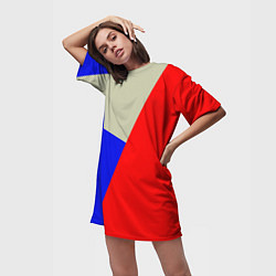Футболка женская длинная Серо-сине-красный трёхцветный, цвет: 3D-принт — фото 2