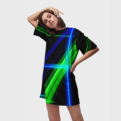 Футболка женская длинная Color blue black green, цвет: 3D-принт — фото 2