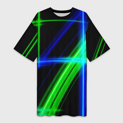 Футболка женская длинная Color blue black green, цвет: 3D-принт