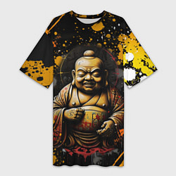 Футболка женская длинная Хотэй Бог счастья веселья и благополучия, цвет: 3D-принт