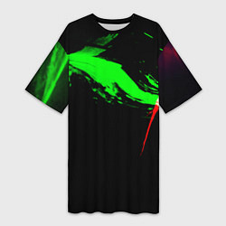 Футболка женская длинная Color black green red, цвет: 3D-принт