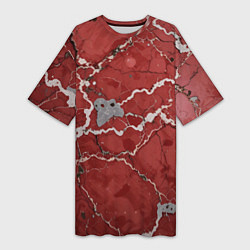 Футболка женская длинная Красно-серый мрамор, цвет: 3D-принт