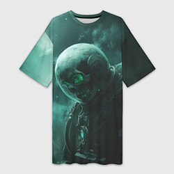 Женская длинная футболка Космонавт скелет с зеленым светом