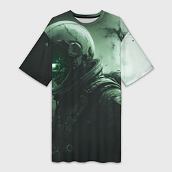 Футболка женская длинная Зеленый скелет космонавта, цвет: 3D-принт
