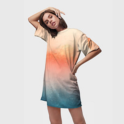 Футболка женская длинная Персиковый градиент текстура, цвет: 3D-принт — фото 2