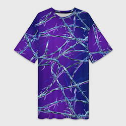 Футболка женская длинная Проволока на сине-фиолетовом фоне - абстрактная те, цвет: 3D-принт