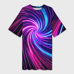 Футболка женская длинная Неоновый вихрь из светящихся линий, цвет: 3D-принт
