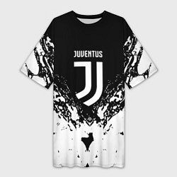 Футболка женская длинная Juventus брызги красок, цвет: 3D-принт