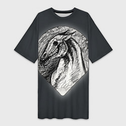 Футболка женская длинная Черепа лошадей - эскиз, цвет: 3D-принт