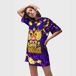 Футболка женская длинная Россия - фиолетовая текстура, цвет: 3D-принт — фото 2