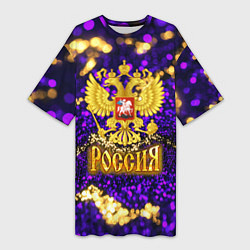Женская длинная футболка Россия - фиолетовая текстура