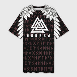 Женская длинная футболка Асгард на фоне рун и валькнут