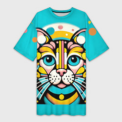Футболка женская длинная Портрет абстрактного кота, цвет: 3D-принт