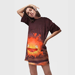 Футболка женская длинная Кальцифер акварель, цвет: 3D-принт — фото 2