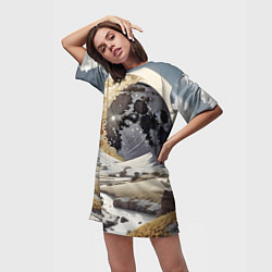 Футболка женская длинная Река и планеты, цвет: 3D-принт — фото 2