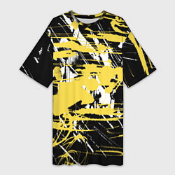 Футболка женская длинная Желтая краска на черном, цвет: 3D-принт