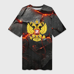 Женская длинная футболка Герб России на фоне объемных плит