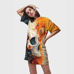 Футболка женская длинная Череп в нестабильном хаосе, цвет: 3D-принт — фото 2