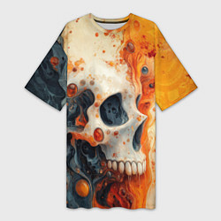 Футболка женская длинная Череп в нестабильном хаосе, цвет: 3D-принт