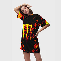 Футболка женская длинная Monster energy огненное лого, цвет: 3D-принт — фото 2