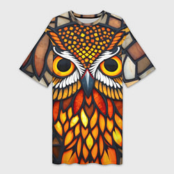 Футболка женская длинная Витраж с совой, цвет: 3D-принт