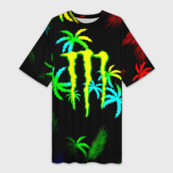 Футболка женская длинная Monster energy тропики кислотные, цвет: 3D-принт
