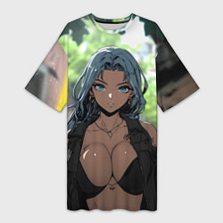 Футболка женская длинная Смуглая девушка с большой грудью, цвет: 3D-принт