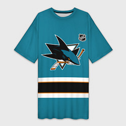 Футболка женская длинная Сан Хосе Шаркс хоккей, цвет: 3D-принт