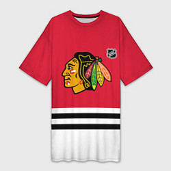 Футболка женская длинная Чикаго Блэкхокс хоккей, цвет: 3D-принт