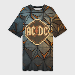 Футболка женская длинная ACDC винтажный логотип, цвет: 3D-принт