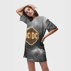 Футболка женская длинная ACDC ретро логотип, цвет: 3D-принт — фото 2