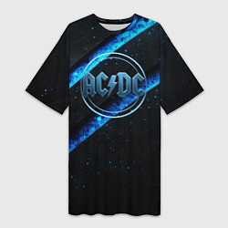 Футболка женская длинная ACDC черно-синяя текстура, цвет: 3D-принт
