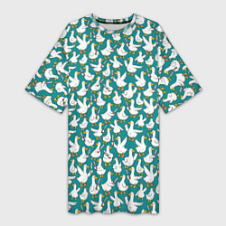 Футболка женская длинная Злой гусь узор, цвет: 3D-принт