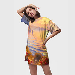 Футболка женская длинная Рассветный залив, цвет: 3D-принт — фото 2