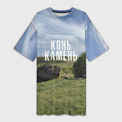 Футболка женская длинная Конь-Камень на Красивой Мече, цвет: 3D-принт