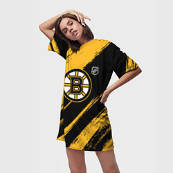 Футболка женская длинная Бостон Брюинз - брызги краски, цвет: 3D-принт — фото 2