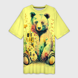 Футболка женская длинная Медведь с узорами в стиле Климта, цвет: 3D-принт