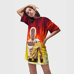Футболка женская длинная Saitama in fire, цвет: 3D-принт — фото 2