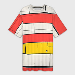 Футболка женская длинная Красные полоски, цвет: 3D-принт
