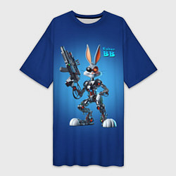 Футболка женская длинная Cyborg Bugs Bunny with a gun - ai art fantasy, цвет: 3D-принт