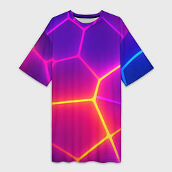 Футболка женская длинная Синие плиты с фиолетовым свечением, цвет: 3D-принт
