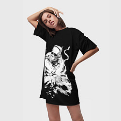 Футболка женская длинная Скелет с кружкой, цвет: 3D-принт — фото 2